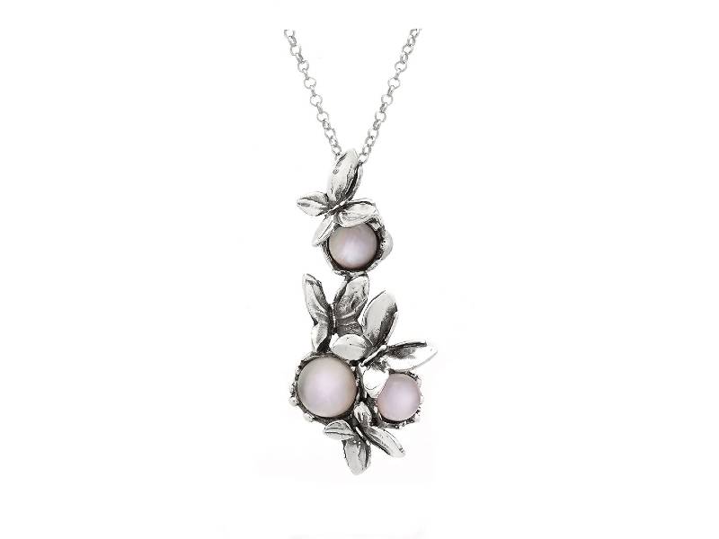 SILVER NECKLACE WITH MOTHER OF PEARLS AND HYDROTERMAL QUARTZ  BUTTERFLY GIOVANNI RASPINI 11382
